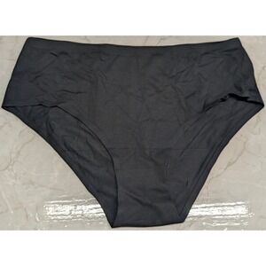 New High Waisted Cotton Blend Brief Panties Plus Size XL Black Seamless Raw Edge